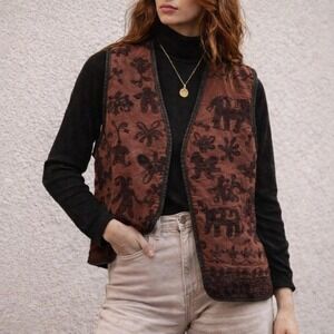 Vintage Kaktus Boho Embroidered Folk Art Vest Women's M Boho Festival